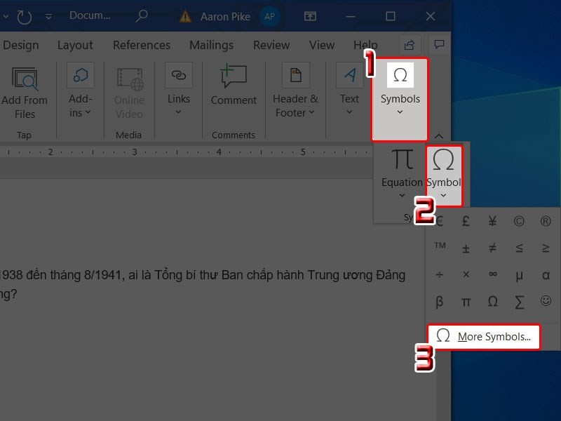 Chọn More Symbols