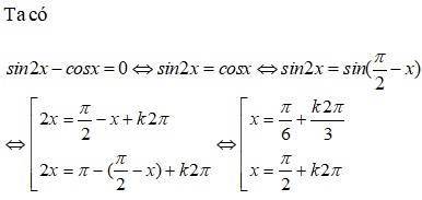 TÃ­nh tá»•ng T cÃ¡c nghiá»‡m cá»§a phÆ°Æ¡ng trÃ¬nh sin2x-cosx=0 trÃªn [0;2pi]: A.T=3pi B.T=5pi/2 C.T=2pi D.T=pi (áº£nh 1)