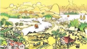 Cảnh đồng quê yên bình với dòng sông uốn lượn