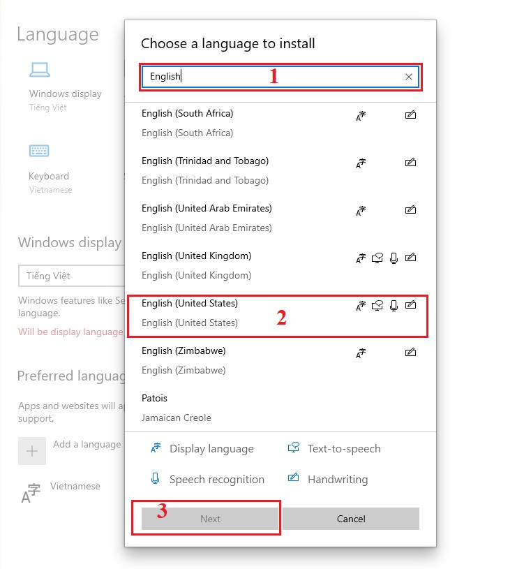 Chọn ngôn ngữ English (United States)
