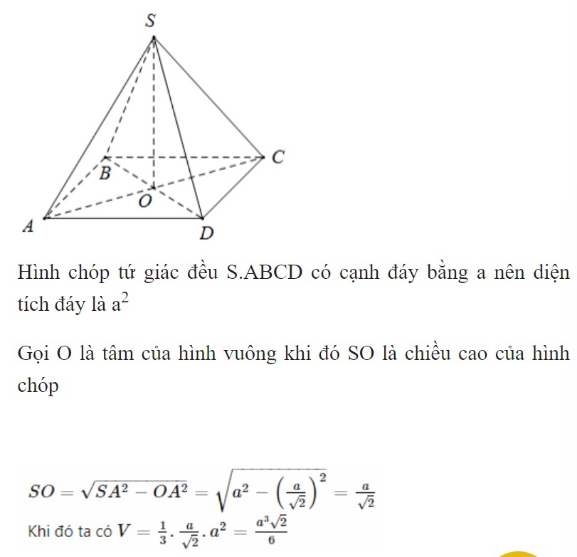 Ví dụ bài tập tính thể tích khối chóp đều có cạnh đáy bằng a