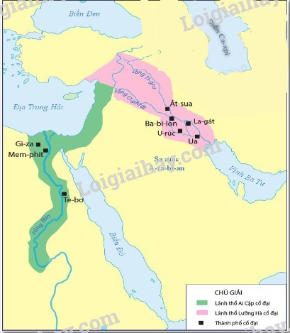 Lược đồ Ai Cập cổ đại thể hiện vị trí địa lý bên sông Nile