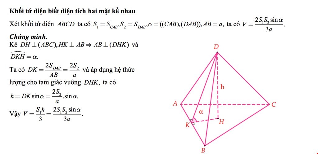 Công thức thể tích khối tứ diện