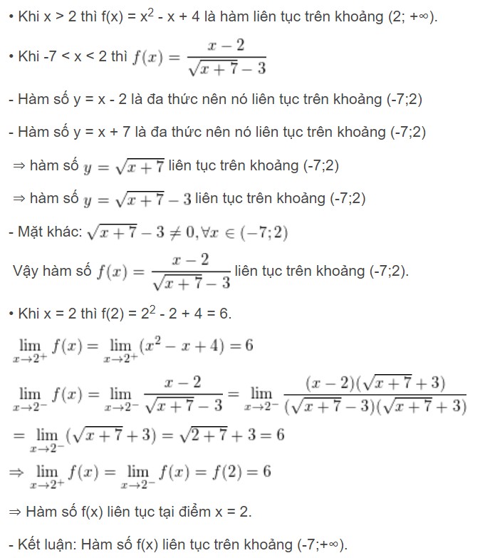 Giải ví dụ xét hàm số liên tục trên một khoảng