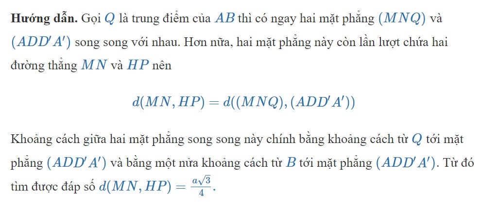 Giải bài tập ví dụ 2: Tính khoảng cách giữa hai đường thẳng chéo nhau trong hình hộp chữ nhật