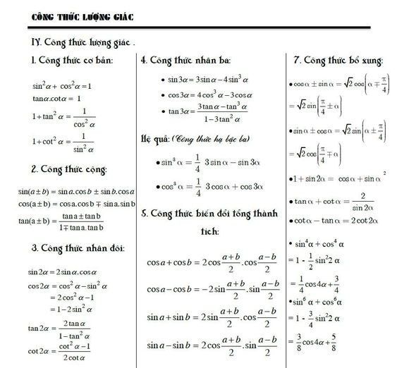 Công thức lượng giác