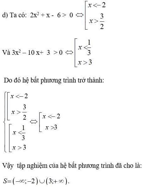 Hướng dẫn giải ví dụ giải hệ bất phương trình bậc 2 phần d