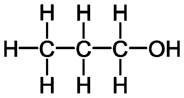 Công thức cấu tạo của Ancol propylic, với chú thích rõ ràng về nhóm chức hydroxyl và các nguyên tử carbon.