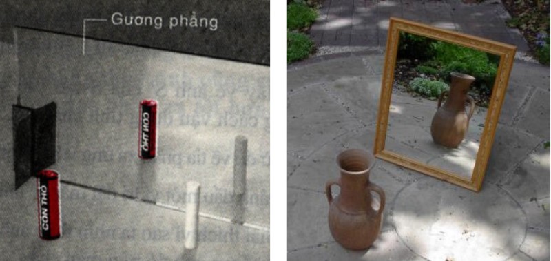 Ảnh ảo tạo bởi gương phẳng có kích thước bằng vật thật và đối xứng qua gương.