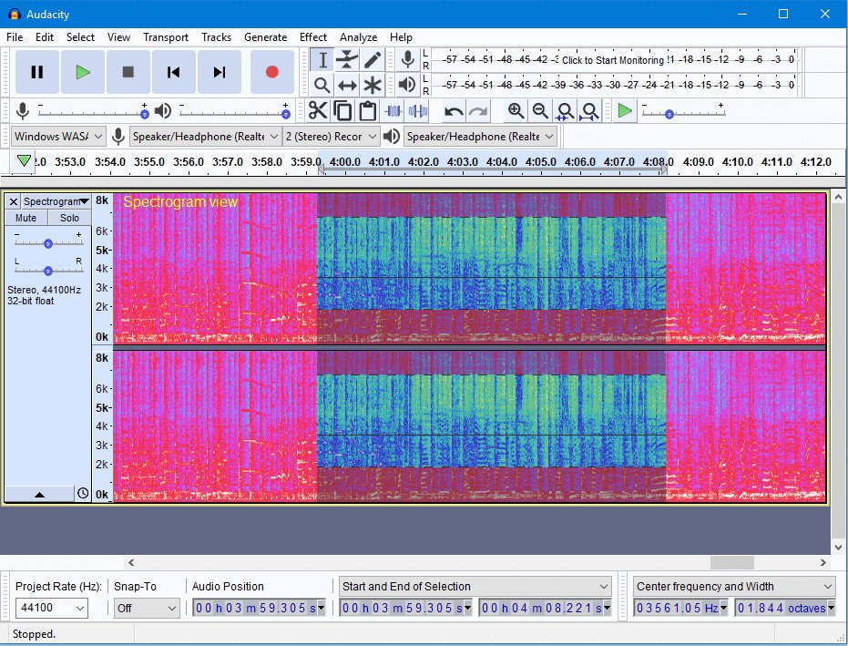 Chế độ xem Spectrogram trong Audacity