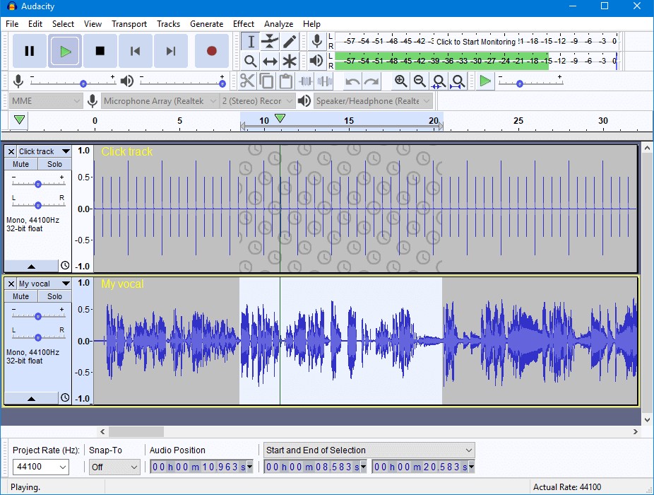 Giao diện chính của phần mềm Audacity