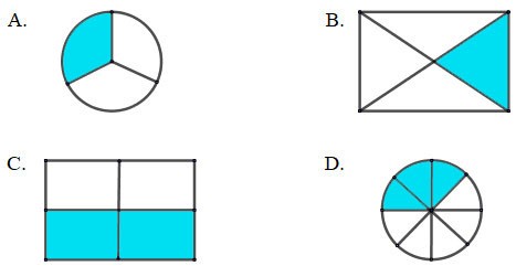 Hình ảnh minh họa các hình A, B, C, D với phần tô đậm khác nhau