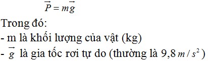 Công thức tính trọng lượng P=mg