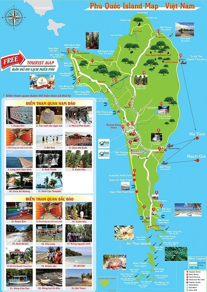 Bản đồ du lịch Phú Quốc dành cho khách du lịch tìm đường đi, điểm đến trên bản đồ