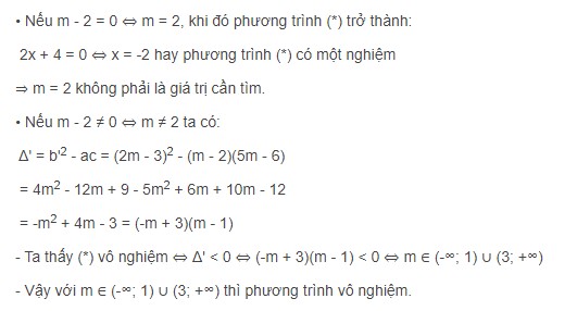 Phương pháp giải ví dụ về điều kiện vô nghiệm của tam thức bậc hai