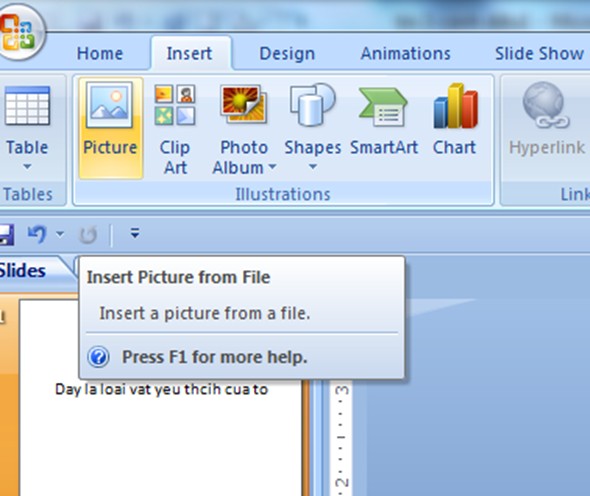 Chọn tab Insert để bắt đầu chèn hình ảnh vào trang chiếu PowerPoint