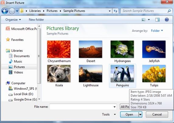 Chọn tập tin hình ảnh muốn chèn từ thư mục trên máy tính vào PowerPoint