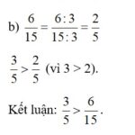 Rút gọn rồi so sánh hai phân số: a) 6/ 14 và 4/7 b) 3/5 và 6/15 c) 10/18 và 2/9 (ảnh 2)
