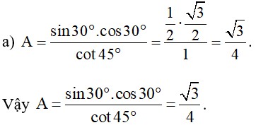 Tam giác đều ABC được sử dụng để tính cos 30 độ, với đường cao AH chia tam giác thành hai tam giác vuông bằng nhau.