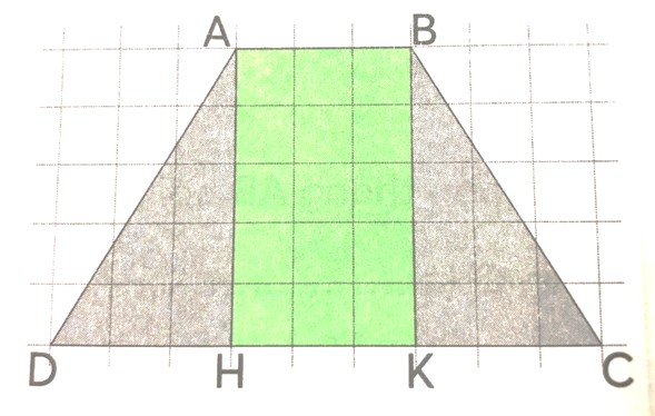 Diện tích hình chữ nhật màu xanh bằng diện tích hình thang ABCD. (ảnh 1)