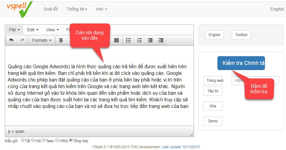 Hướng dẫn sử dụng VSpell để kiểm tra chính tả trực tuyến