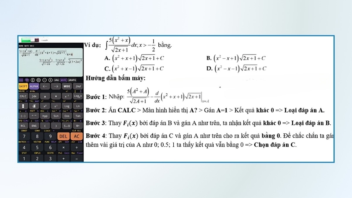 Các bước tìm nguyên hàm F(x) của hàm số f(x) bằng máy tính