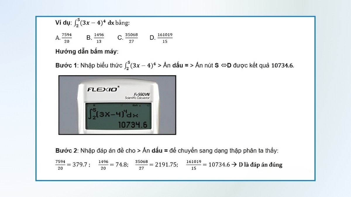 Các bước tính tích phân bằng máy tính Casio FX-580VN Plus