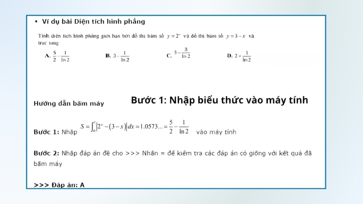 Ứng dụng tính nguyên hàm bằng máy tính để tìm diện tích hình phẳng