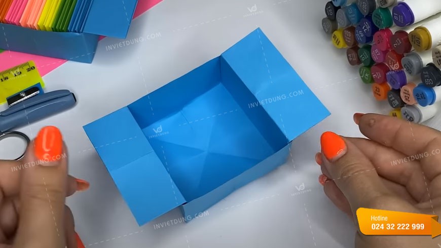 Bước 8: Hoàn thành hộp giấy hình vuông cơ bản