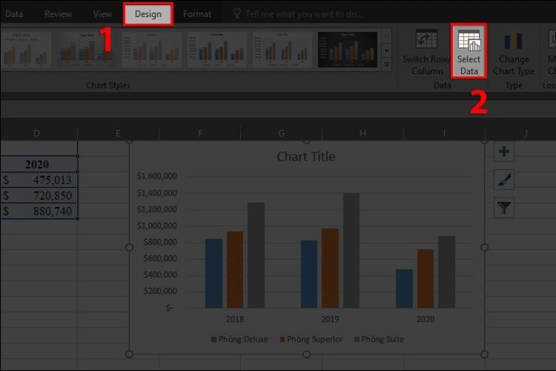 Chọn Select Data để chỉnh sửa dữ liệu