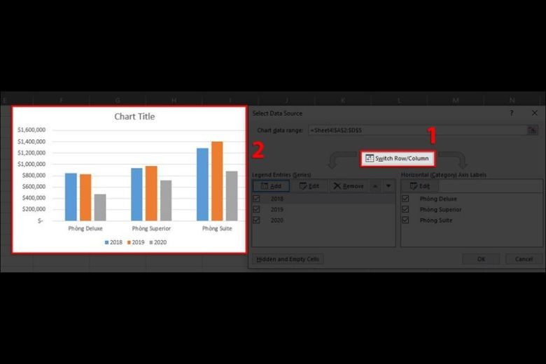 Chức năng Switch Row/Column trong Select Data Source