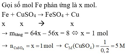 Phản ứng hóa học khi ngâm đinh sắt trong dung dịch CuSO4, minh họa sự thay đổi màu sắc và sự bám đồng lên đinh sắt