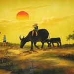 bến đò vắng vẻ trong chiều xuân tĩnh lặng