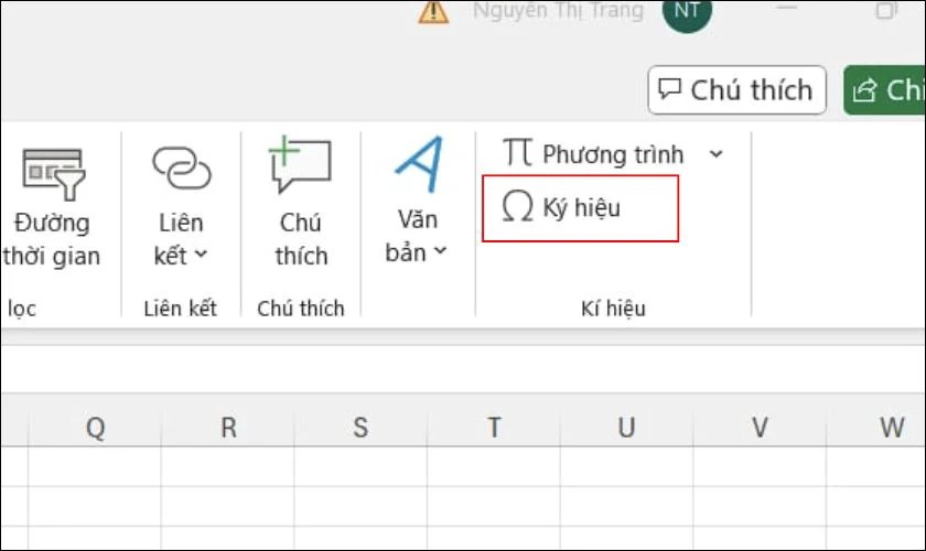 Nhấp vào nút Symbol (Ký hiệu) trong Excel