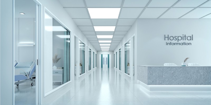 Đèn LED panel lắp đặt trong hành lang bệnh viện