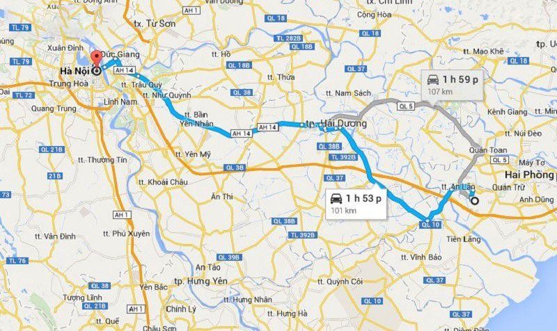 Bản đồ tuyến đường Hà Nội - Hải Phòng