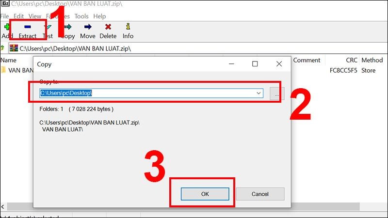 Bấm Giải nén (Extract), sau đó chọn vị trí lưu rồi bấm OK