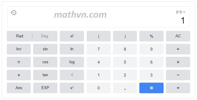 Kết quả 0 mũ 0 trên Google Search