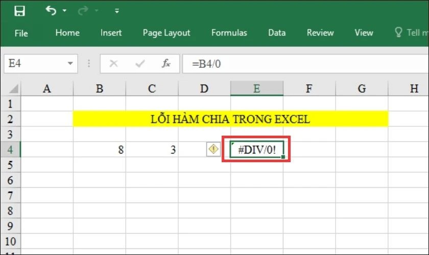 Lỗi #DIV/0! khi số chia bằng 0
