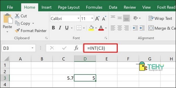 Ví dụ về cách dùng công thức INT để lấy phần số nguyên từ một ô dữ liệu