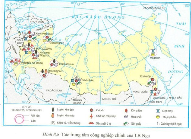 bản đồ phân bố công nghiệp của liên bang nga