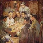 Hội nghị thành lập Đảng Cộng sản Việt Nam (1930) với hình ảnh các đại biểu và lá cờ Đảng