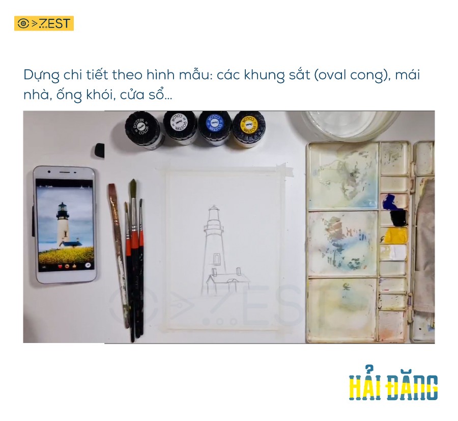 Hoàn thiện thân ngọn hải đăng với các họa tiết và cửa sổ