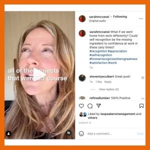 Ảnh chụp Sarah McVanel đang nói chuyện trong một bài đăng trên Instagram