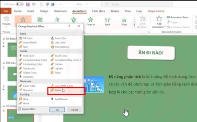 Chọn hiệu ứng Teeter để tạo sự rung lắc cho nút bấm