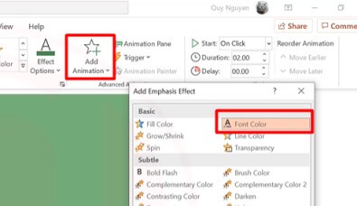 Thêm hiệu ứng Font Color để làm nổi bật chữ trên nền đã đổi màu