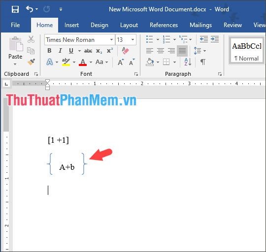 Kết quả sau khi thêm nội dung vào Shape dấu ngoặc