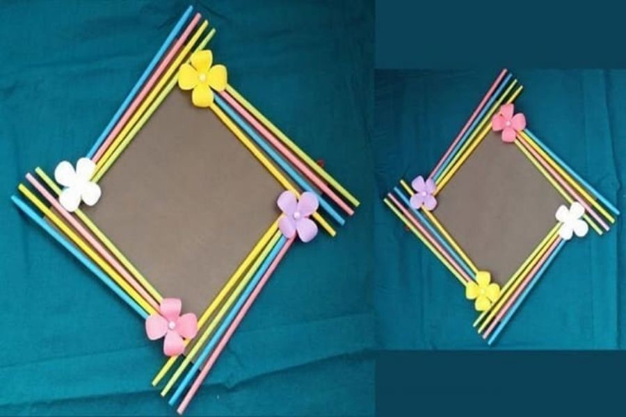 Khung ảnh treo tường làm từ ống hút