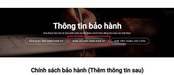 Chọn mục kiểm tra bảo hành điện tử đồng hồ Casio Anh Khuê