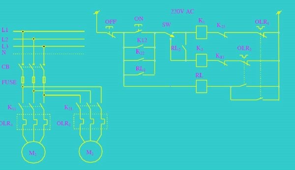 Sơ đồ mạch điều khiển một động cơ chạy tắt luân phiên
